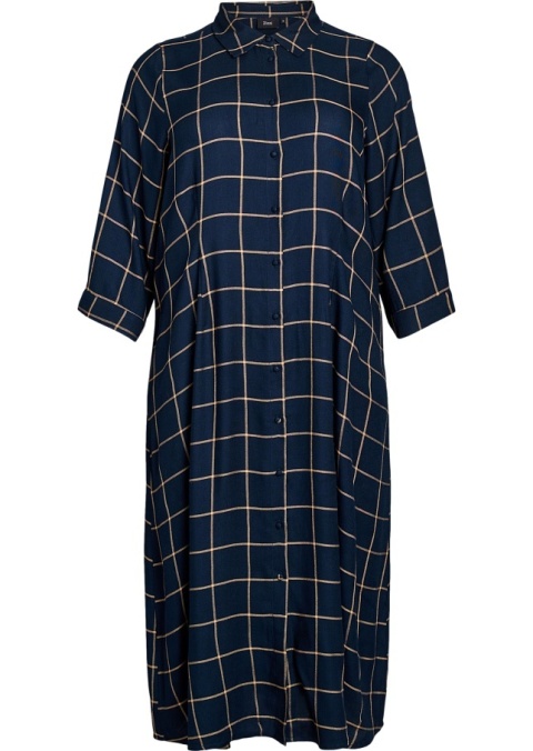 ZIZZI DŁUGA GRANATOWA SUKIENKA KOSZULA KRATA 205B