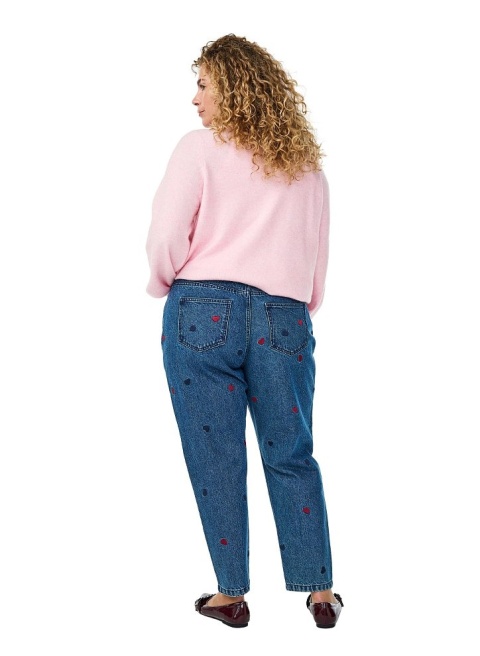 ZIZZI CIEMNE NIEBIESKIE SPODNIE JEANSY MOM NADRUK SERCA 042C