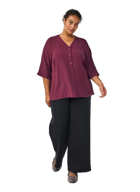 ZIZZI ELEGANCKA BORDOWA BLUZKA DEKOLT GUZIKI 054D