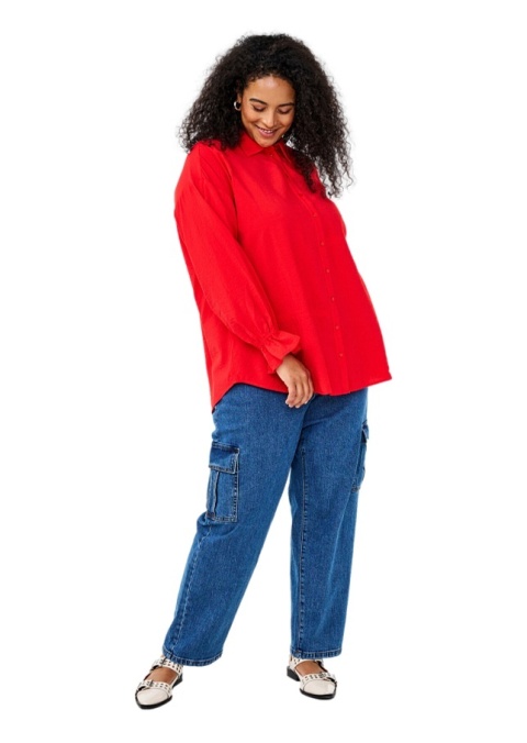 ZIZZI ELEGANCKA CZERWONA BLUZKA KOSZULA DETALE 283A