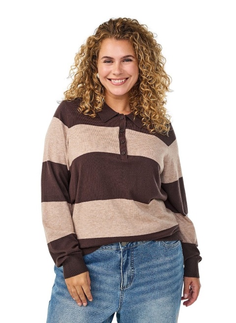 ZIZZI MODNY DZIANINOWY SWETER BLUZKA PASKI BRĄZOWY 479B