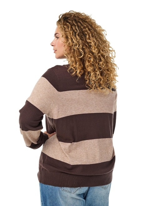 ZIZZI MODNY DZIANINOWY SWETER BLUZKA PASKI BRĄZOWY 479B