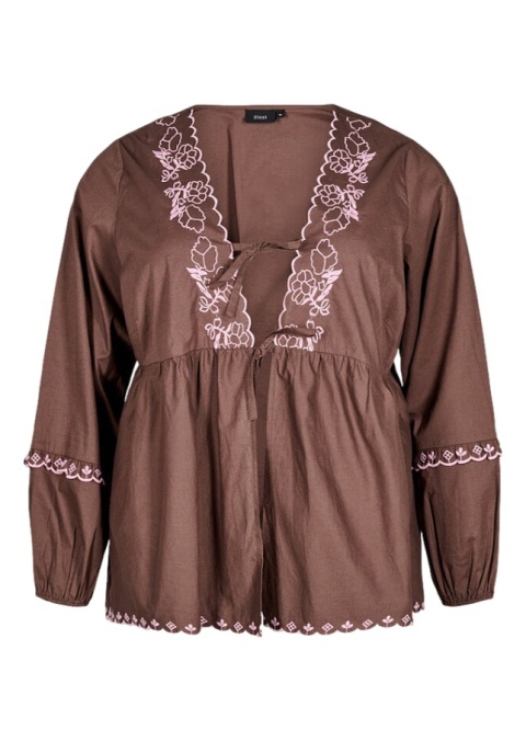 ZIZZI WIĄZANA BRĄZOWA BLUZKA HAFT BAWEŁNA 598A