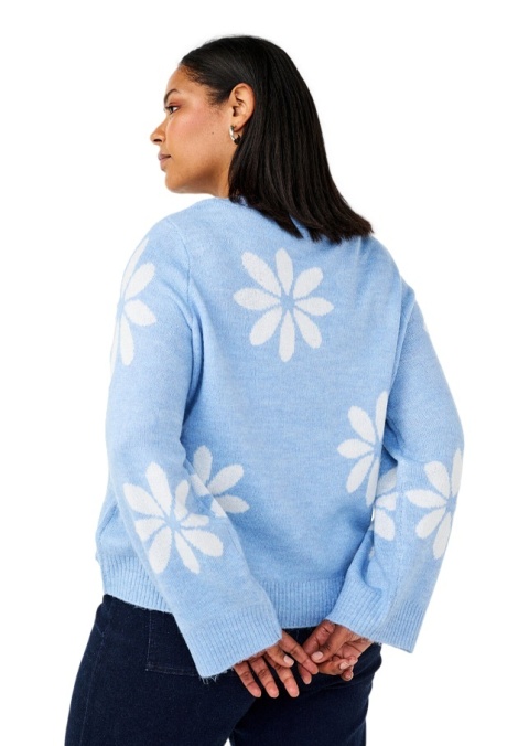 ZIZZI PIĘKNA BŁĘKITNA BLUZKA DZIANINA SWETER KWIATY 410A