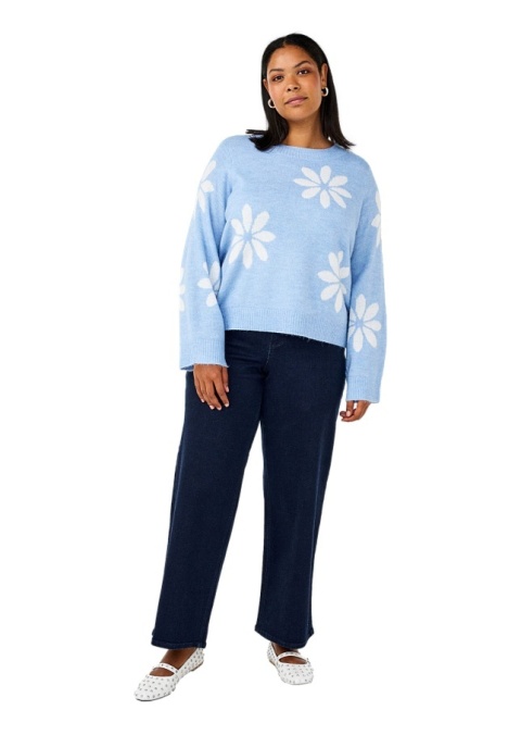 ZIZZI PIĘKNA BŁĘKITNA BLUZKA DZIANINA SWETER KWIATY 410A