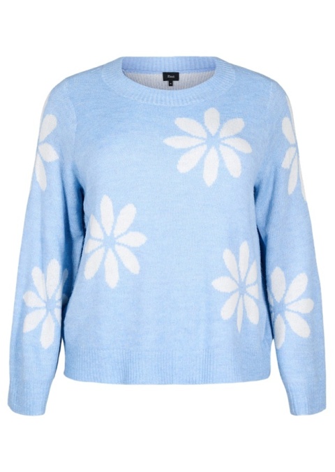 ZIZZI PIĘKNA BŁĘKITNA BLUZKA DZIANINA SWETER KWIATY 410A
