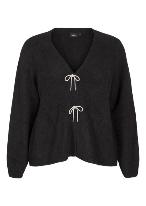 ZIZZI CZARNY DZIANINOWY KARDIGAN SWETER KOKARDKI 408A