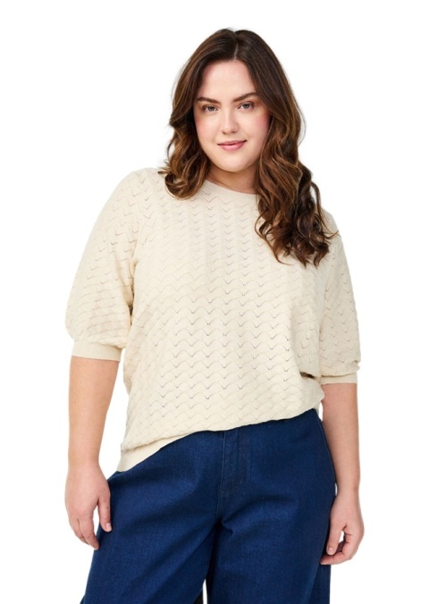 ZIZZI BEŻOWA DZIANINOWA BLUZKA AŻUROWY WZÓR 434C