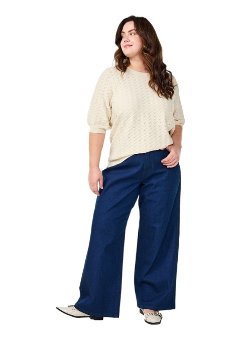 ZIZZI BEŻOWA DZIANINOWA BLUZKA AŻUROWY WZÓR 434C