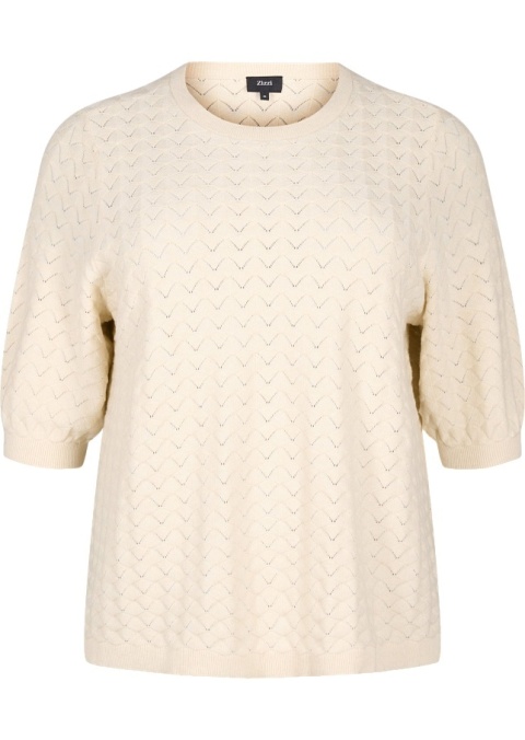 ZIZZI BEŻOWA DZIANINOWA BLUZKA AŻUROWY WZÓR 434C