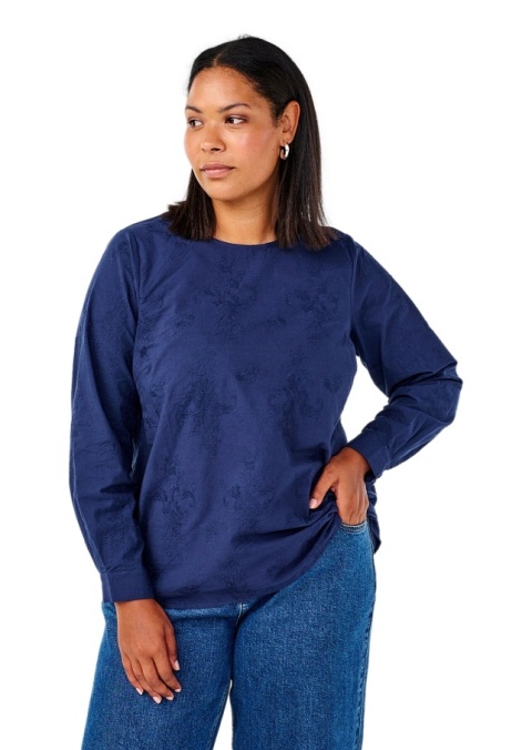 ZIZZI ELEGANCKA GRANATOWA BLUZKA BAWEŁNA HAFT 525A