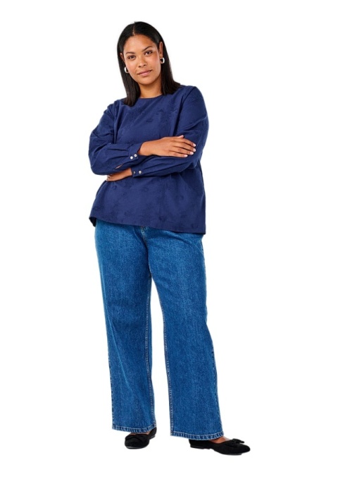 ZIZZI ELEGANCKA GRANATOWA BLUZKA BAWEŁNA HAFT 525A