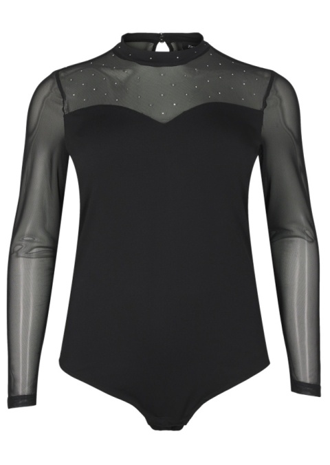 ZIZZI CZARNE IMPREZOWE BODY Z SIATECZKĄ CYRKONIE 282A