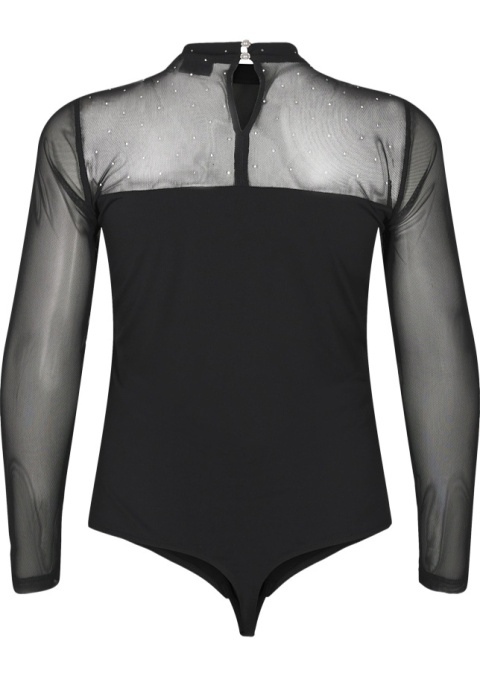 ZIZZI CZARNE IMPREZOWE BODY Z SIATECZKĄ CYRKONIE 282A