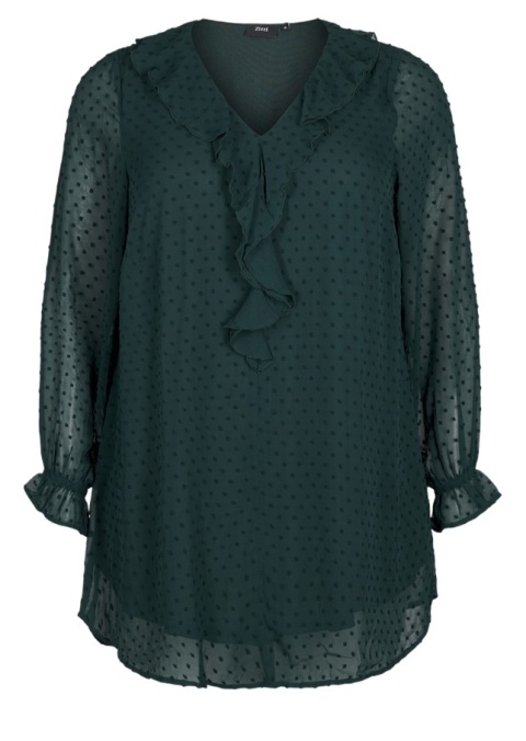 ZIZZI ZIELONA TUNIKA FALBANA WZÓR KROPKI 090E