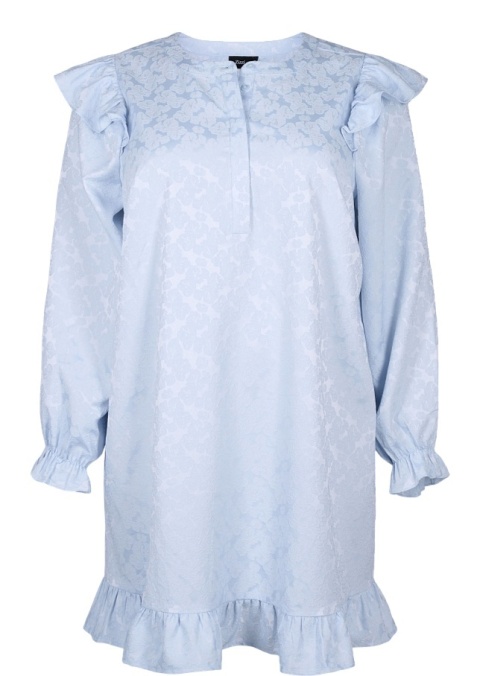 ZIZZI BŁĘKITNA ELEGANCKA SUKIENKA ŻAKARDOWA FALBANY 233B