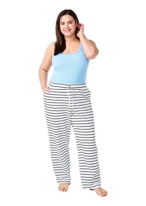 ZIZZI BIAŁE SPODNIE PIŻAMOWE W PASKI BAWEŁNA 088A