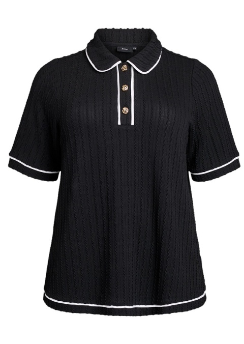 ZIZZI ELEGANCKA CZARNA BLUZKA POLO DETALE 703A