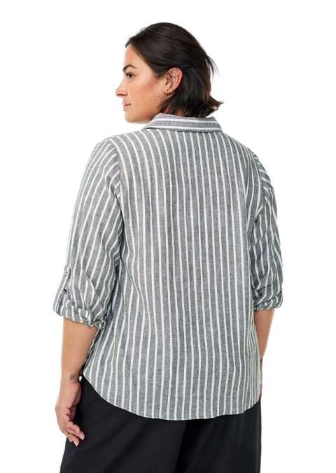 ZIZZI KLASYCZNA ZIELONA KOSZULA PASKI WISKOZA LEN 077H