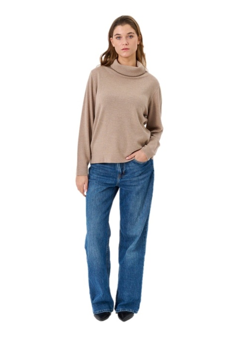 LIND BEŻOWY DZIANINOWY SWETER Z GOLFEM WEŁNA L626