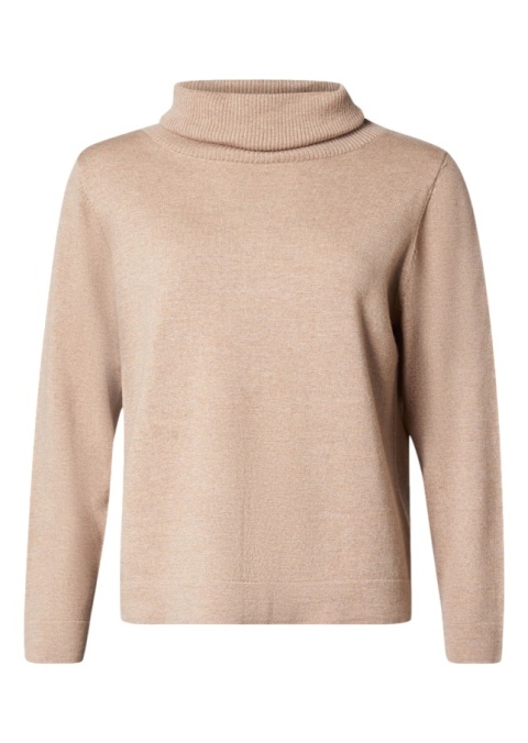 LIND BEŻOWY DZIANINOWY SWETER Z GOLFEM WEŁNA L626