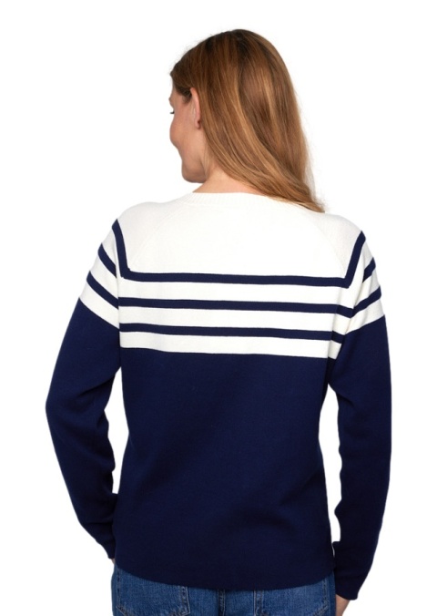 LIND GRANATOWA BLUZKA DZIANINOWA PASKI BAWEŁNA L148