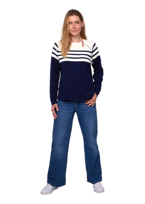 LIND GRANATOWA BLUZKA DZIANINOWA PASKI BAWEŁNA L148