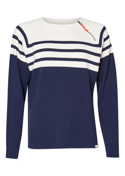 LIND GRANATOWA BLUZKA DZIANINOWA PASKI BAWEŁNA L148