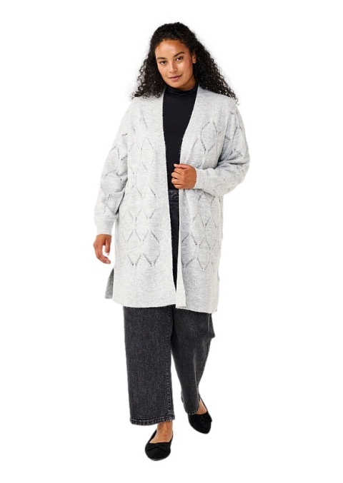 ZIZZI SZARY DŁUGI KARDIGAN AŻUROWY WZÓR 364A