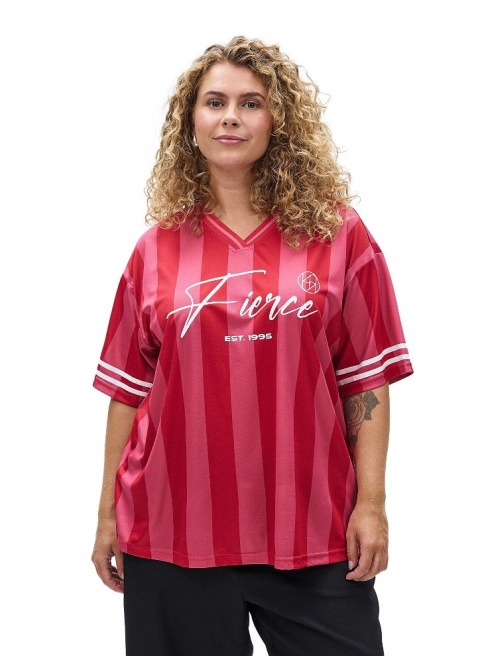 ZIZZI CZERWONA SPORTOWA KOSZULKA T-SHIRT PASKI 565A