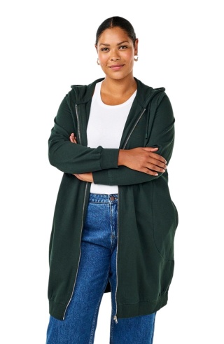 ZIZZI DŁUGA BLUZA Z KAPTUREM DRESOWA ZIELONA 158B