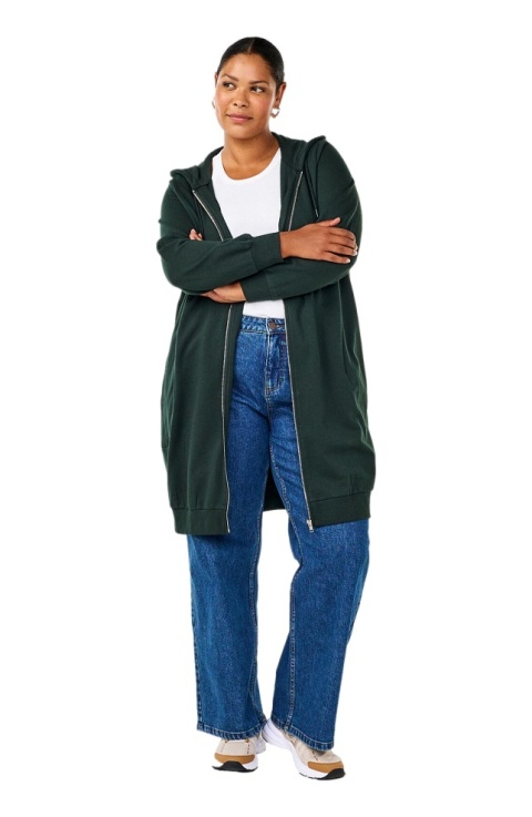 ZIZZI DŁUGA BLUZA Z KAPTUREM DRESOWA ZIELONA 158B