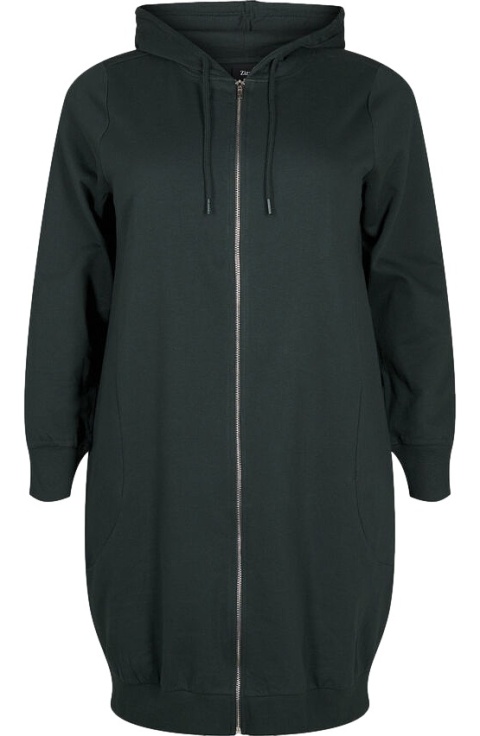 ZIZZI DŁUGA BLUZA Z KAPTUREM DRESOWA ZIELONA 158B