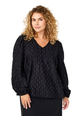 ZIZZI ELEGANCKA CZARNA BLUZKA WZÓR FALE 539A