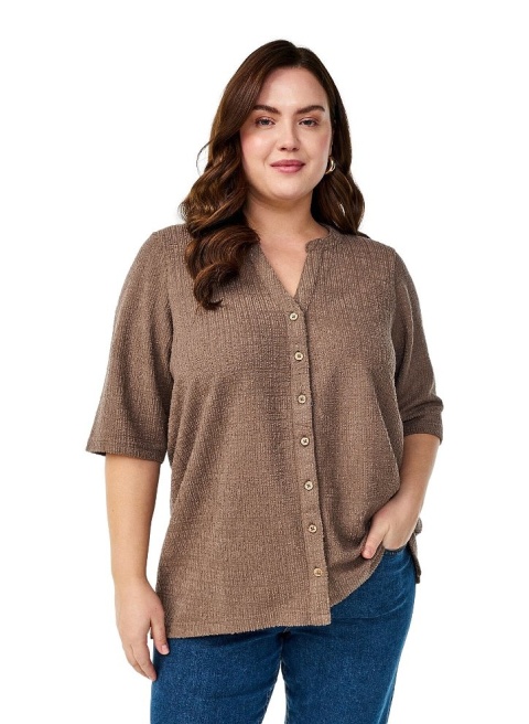 ZIZZI FANTASTYCZNA BLUZKA GUZIKI BEŻOWA DEKOLT 719B