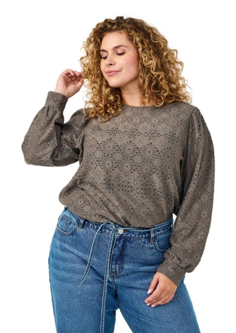 ZIZZI BRĄZOWYM BLUZKA AŻUROWY WZÓR 414B