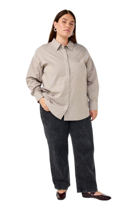 ZIZZI KLASYCZNA BRĄZOWA KOSZULA BIAŁE PASKI 405F