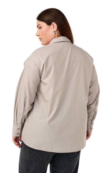 ZIZZI KLASYCZNA BRĄZOWA KOSZULA BIAŁE PASKI 405F