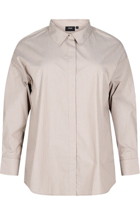 ZIZZI KLASYCZNA BRĄZOWA KOSZULA BIAŁE PASKI 405F