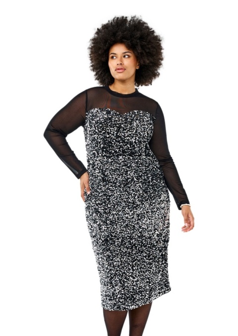 ZIZZI SREBNA SUKIENKA CEKINY SIATKA 281A