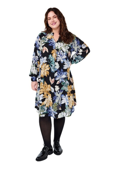 ZIZZI UROCZA CZARNA SUKIENKA KWIATY 050D