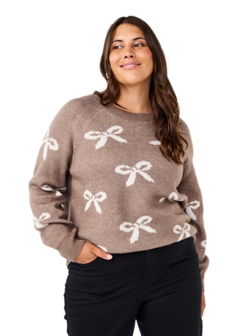 ZIZZI UROCZY BRĄZOWY SWETER KOKARDY 295B