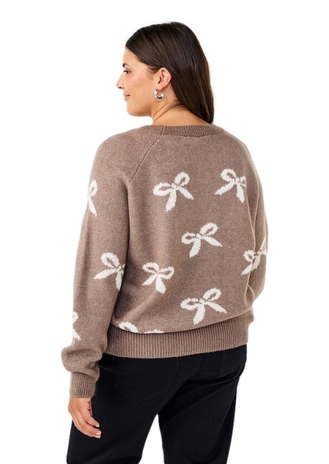 ZIZZI UROCZY BRĄZOWY SWETER KOKARDY 295B