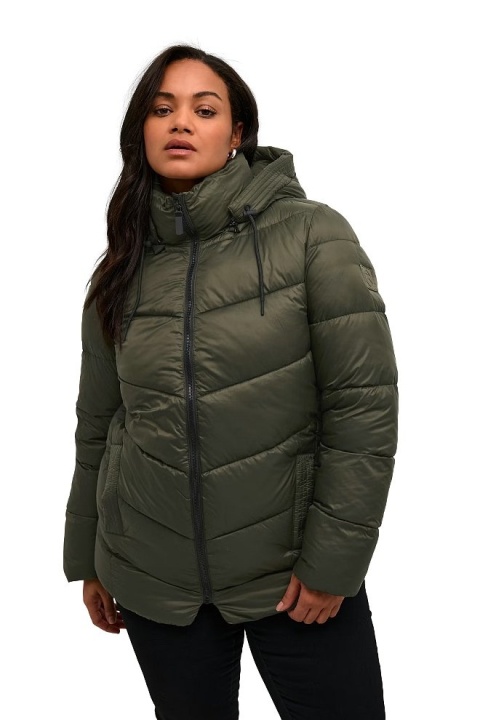 KAFFE KURTKA PIKOWANA CIEMNOZIELONA Z KAPTUREM K481