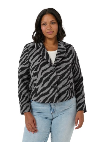 KAFFE WYJĄTKOWA MARYNARKA W PANTERKĘ CZARNA SZARA K492