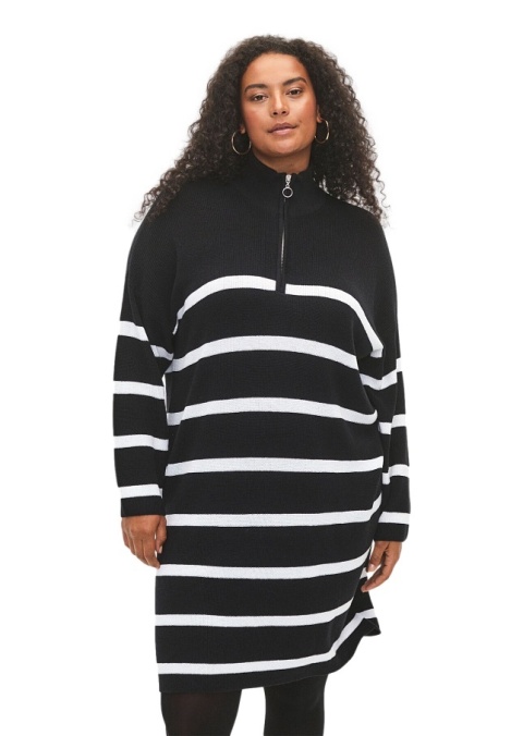 ZIZZI CZARNA DZIANINOWA SUKIENKA W PASKI SUWAK 150C
