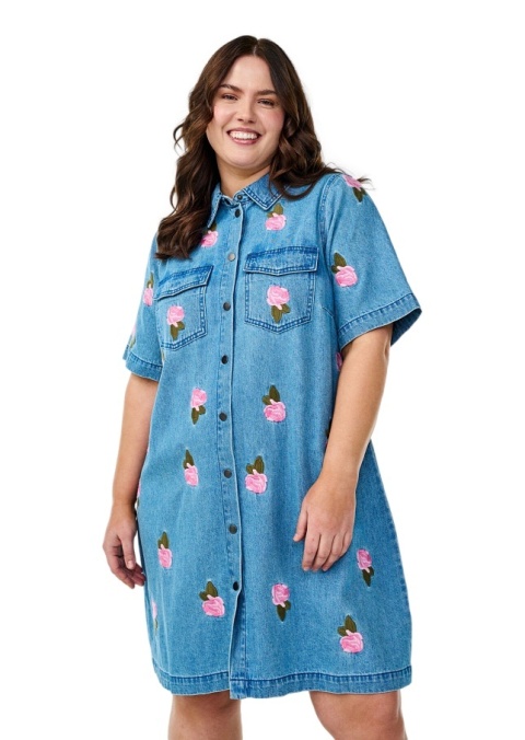 ZIZZI KRÓTKA NIEBIESKA SUKIENKA JEANSOWA KWIATY 043G