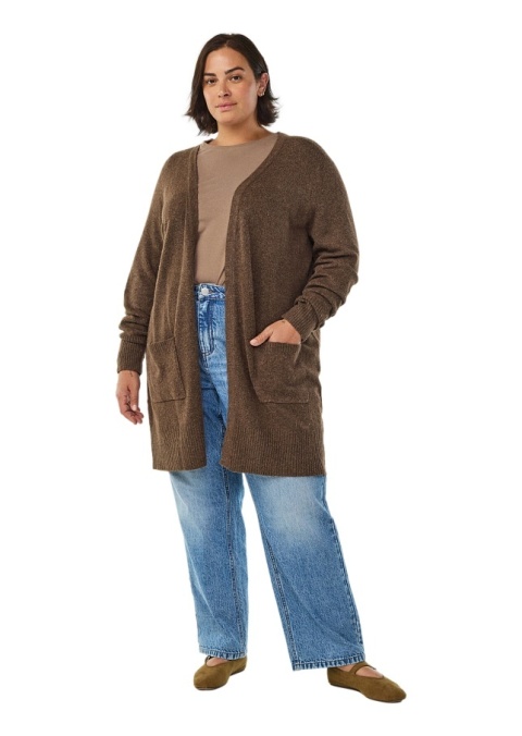 ZIZZI DZIANINOWY BRĄZOWY KARDIGAN KIESZENIE 176B