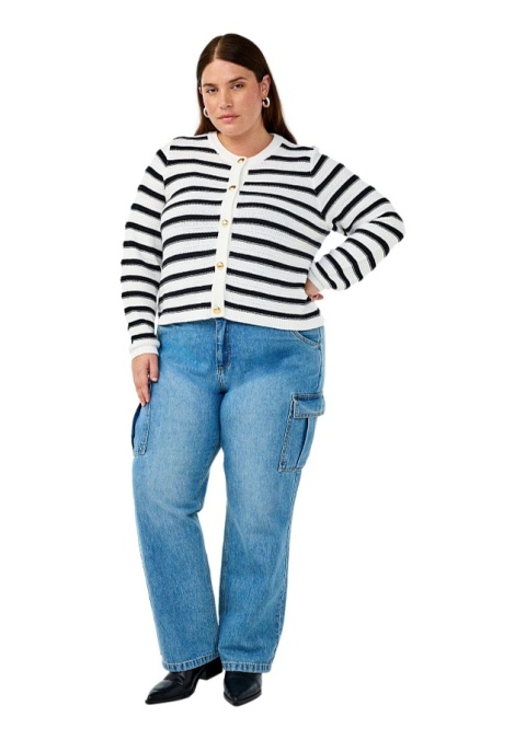 ZIZZI BIAŁY DZIANINOWY SWETEREK KARDIGAN W PASKI 431A