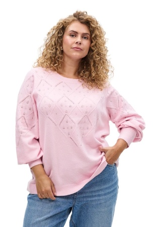 ZIZZI RÓŻOWA BLUZKA DZIANINOWA SWETER AŻUROWY WZÓR 474C